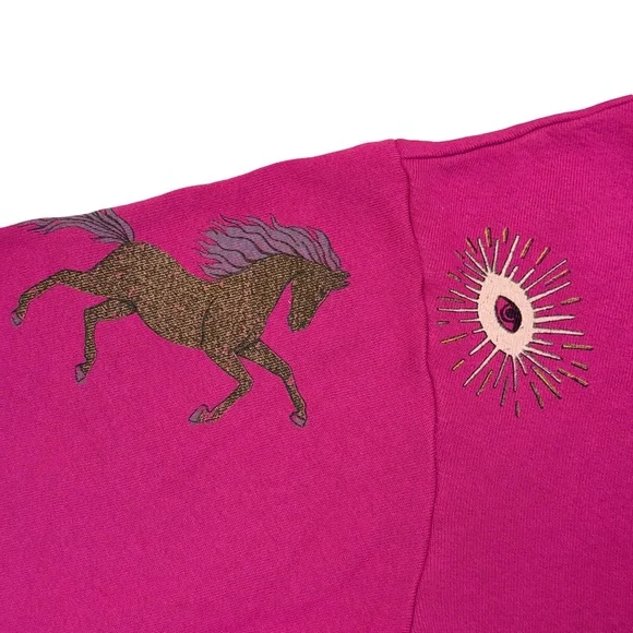 Raquel Allegra Pink Graphic Sweatshirt w/ Horse & Eye Print – One Size - Picture 3 of 3
